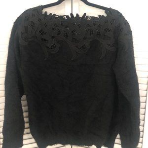 Black Sweater with Lace Neck